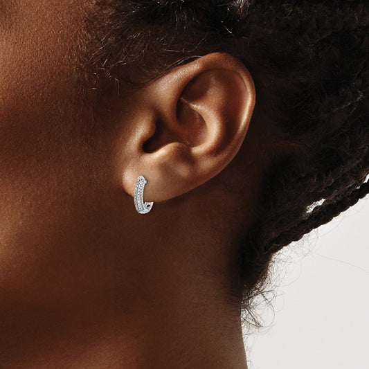 Polished Diamond Hinged Hoop Earrings — 14K White Gold