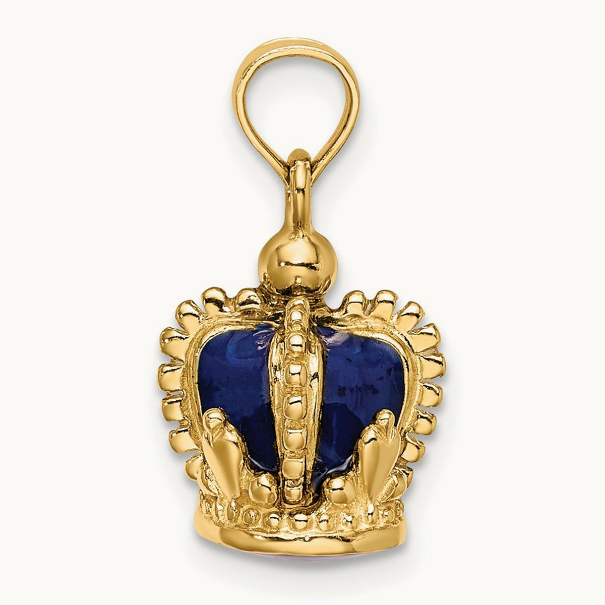 3-D w/ Blue Enamel Inside Crown Charm, 14K