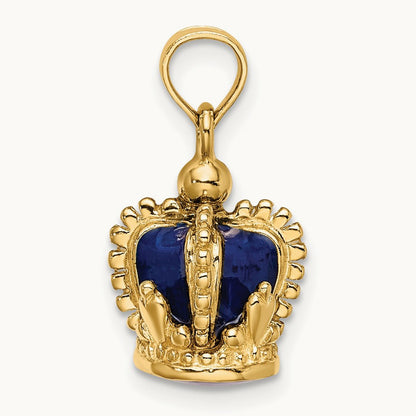 3-D w/ Blue Enamel Inside Crown Charm, 14K