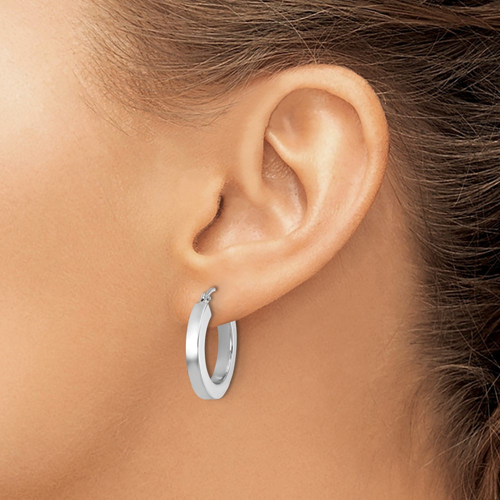 Polished Square Tube Hoop Earrings — 14K White Gold