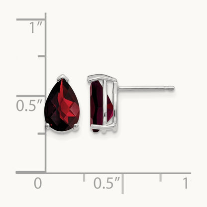 9x6mm Pear Garnet Checker Earrings, 14K White Gold