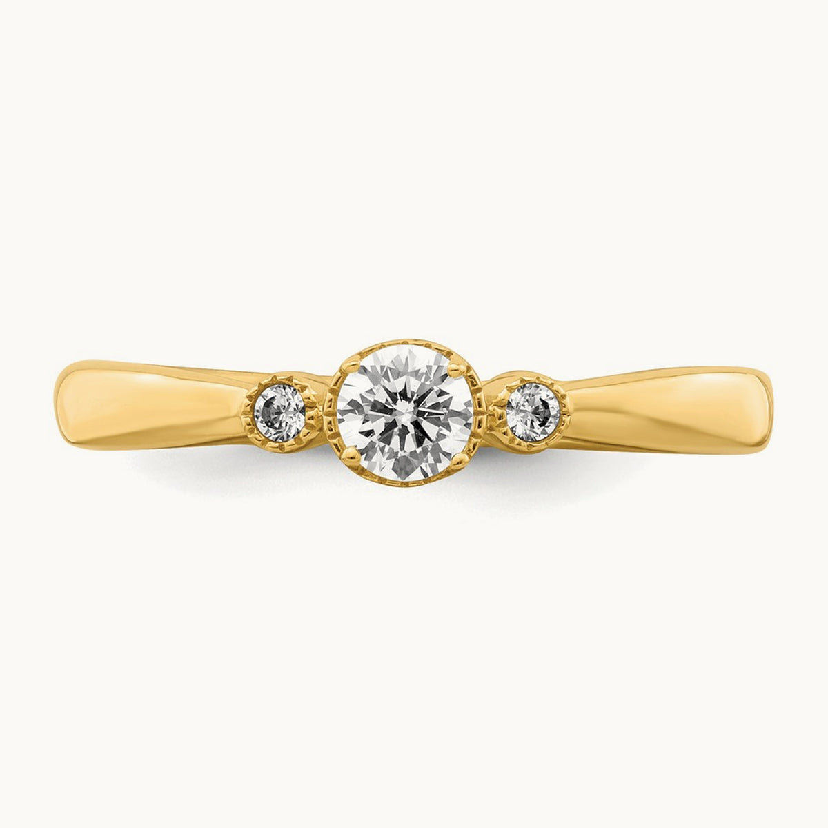 Petite Beaded Edge Round Complete Diamond Ring — 14K Yellow Gold, 0.246 ct, 7