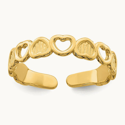 Adjustable Heart Toe Ring, 14K