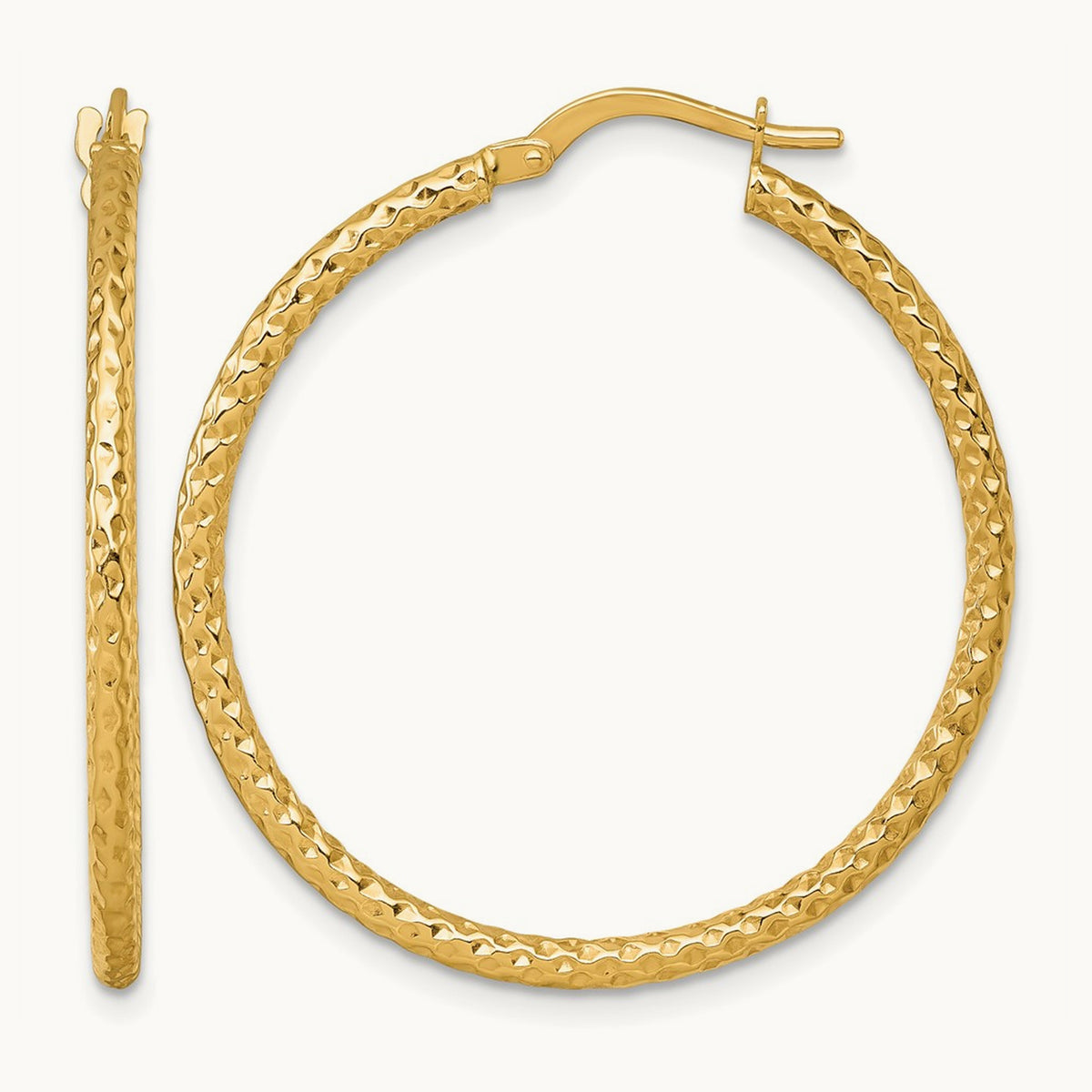 Polished Diamond-cut Hoop Earrings — 14K Yellow Gold, 32mm