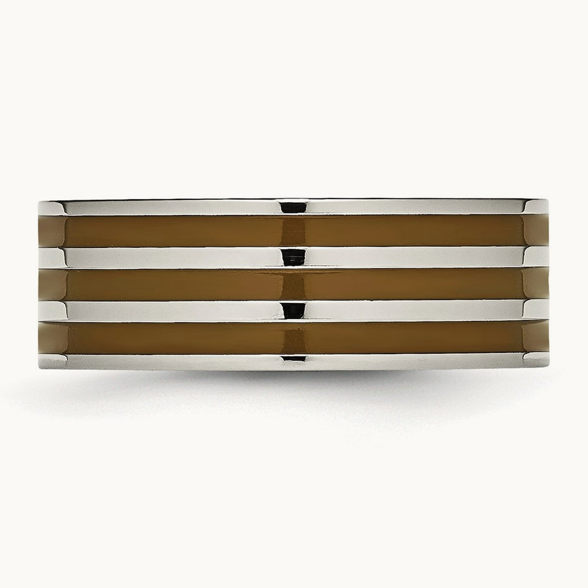 Titanium Polished Brown Enamel Striped 8mm Flat Band