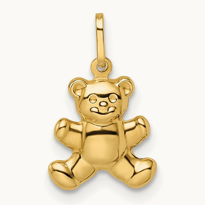 Polished Puffed Teddy Bear Pendant, 14K
