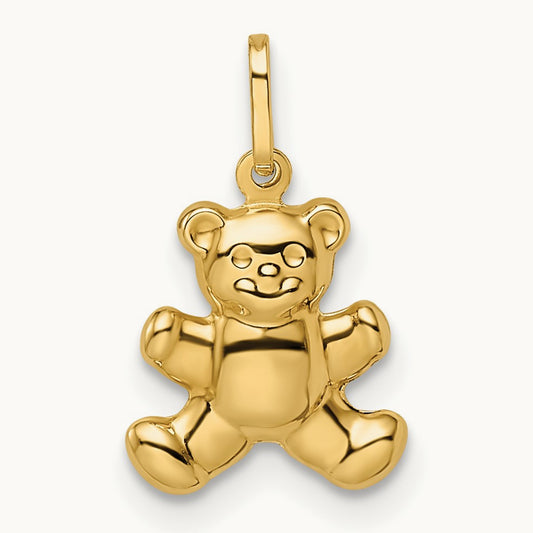 Polished Puffed Teddy Bear Pendant, 14K