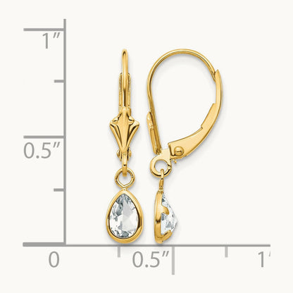 6x4mm April White Topaz Earrings, 14K