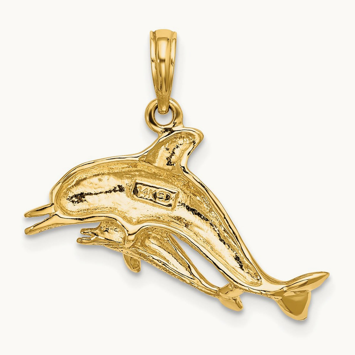 2-D Double Dolphins Swimming Charm, 14K