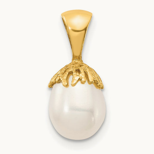 7- White Rice Freshwater Cultured Pearl Pendant, 8mm, 14K