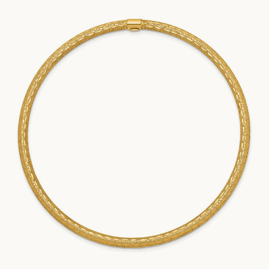 Satin Finish Diamond-cut Tube Slip-on Bangle, 3mm, 14K