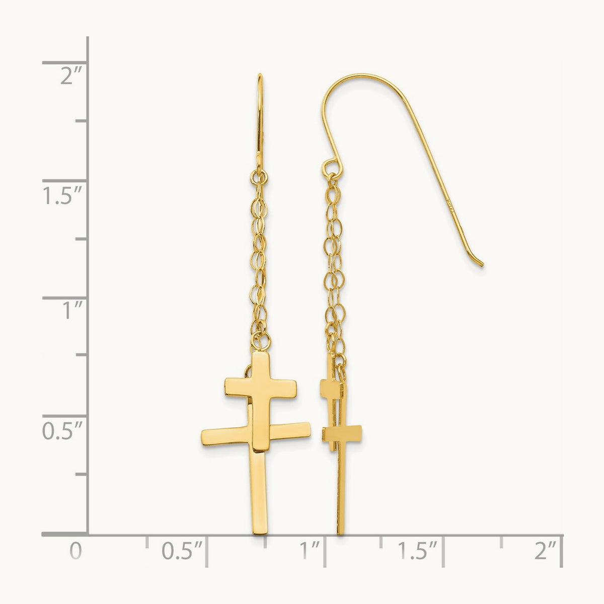 Chain Dangle Cross Shepherd Hook Earrings — 14K Yellow Gold