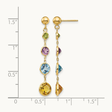 Multi-Gemstone Dangle Post Earrings, 14K