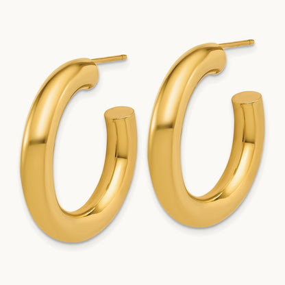 5.0 x Polished Post Hoop Earrings, 30mm, 14K