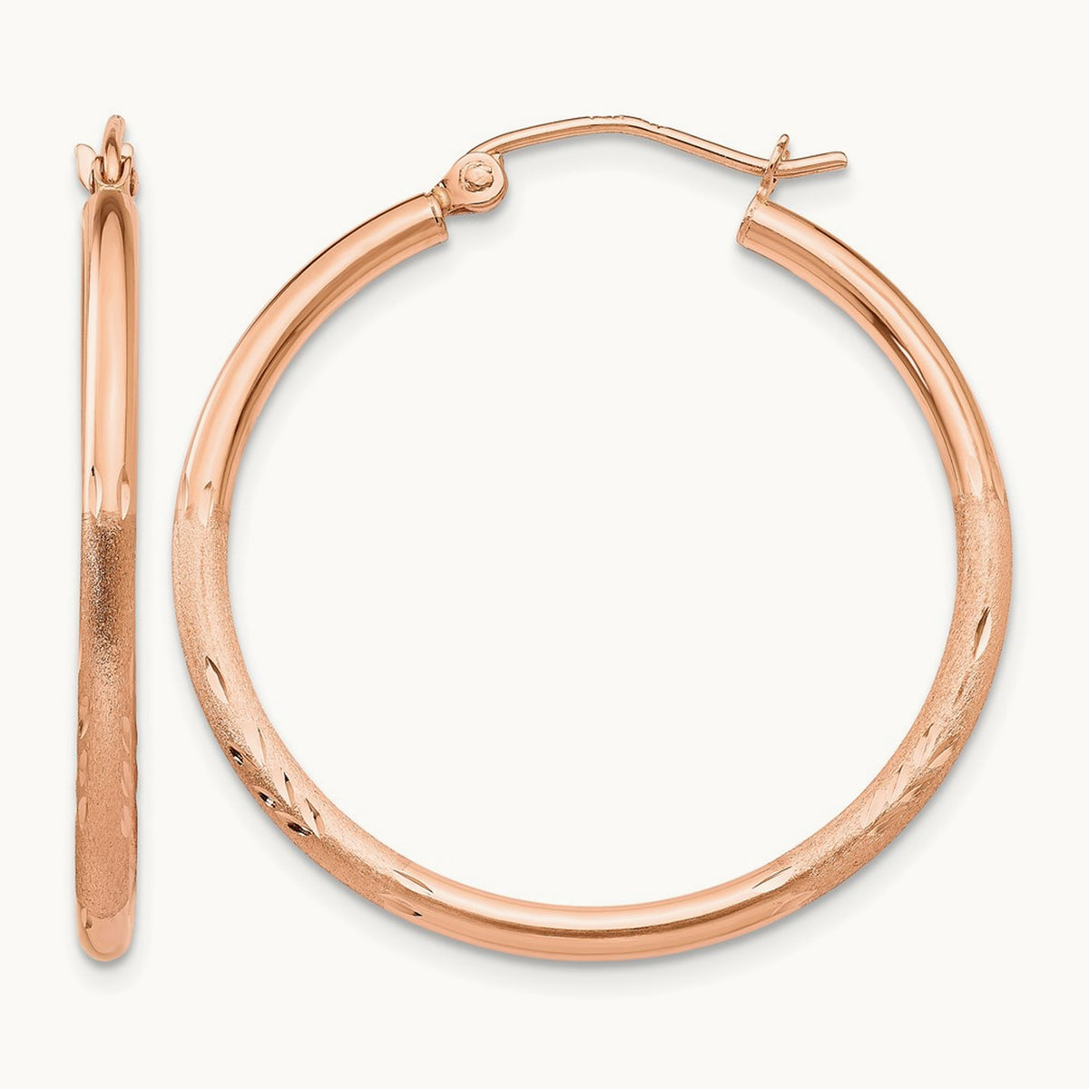Lightweight Satin Diamond Cut Hoop Earrings — 30mm