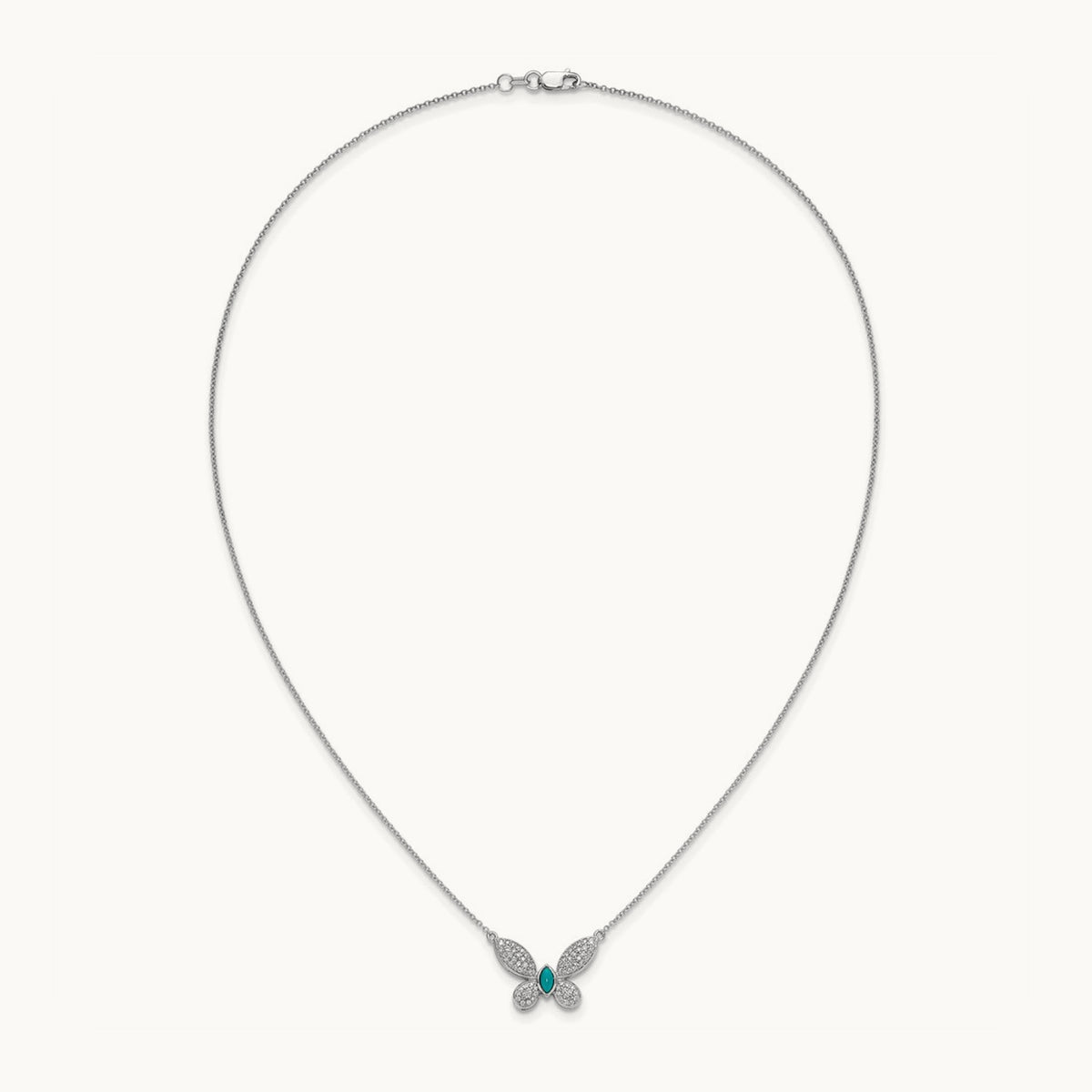 Diamond and Turquoise Butterfly Necklace, 14K White Gold