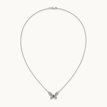 Diamond and Turquoise Butterfly Necklace, 14K White Gold