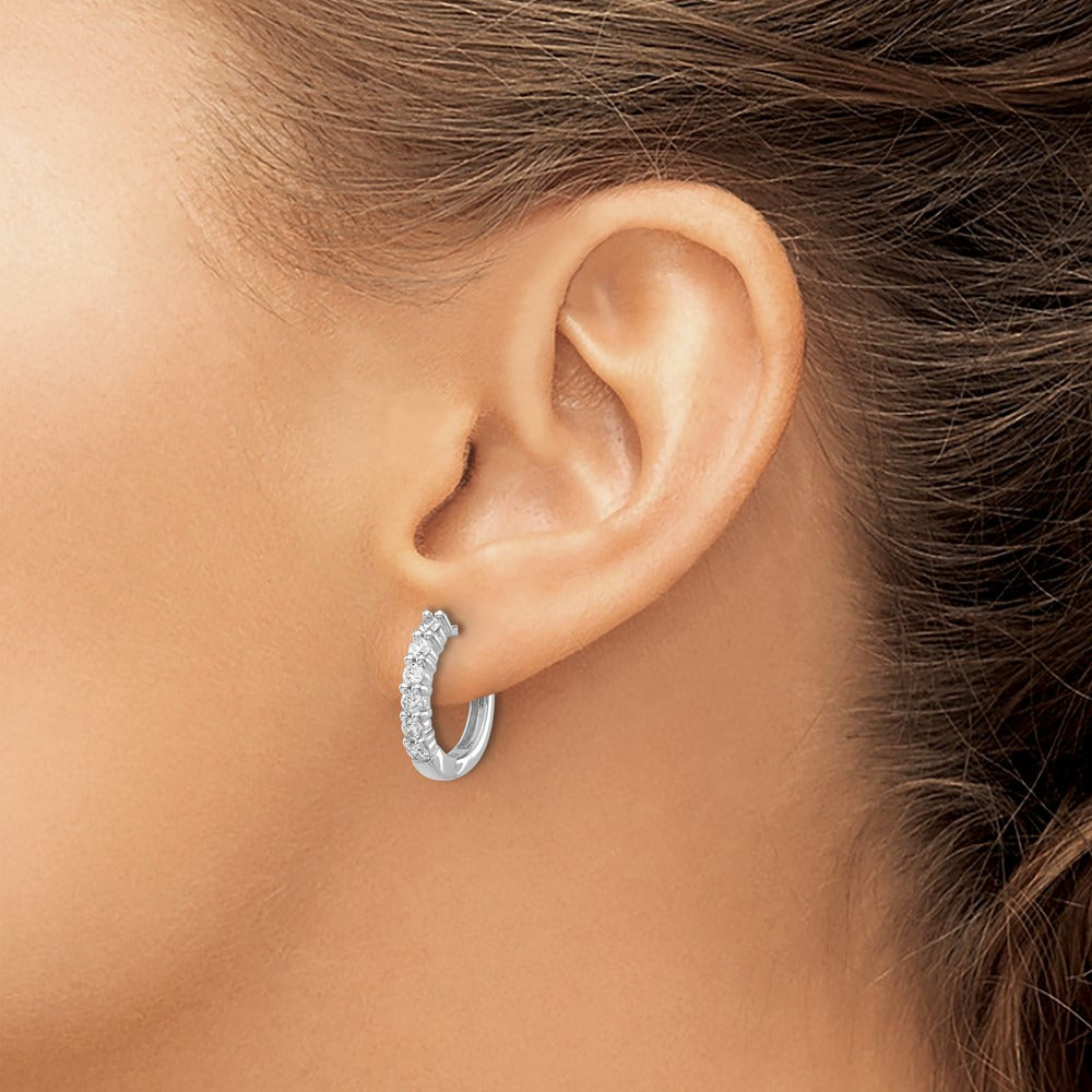 Diamond Hinged Hoop Earrings — 14K White Gold, 19mm