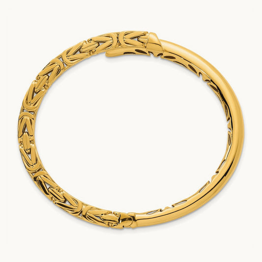 Polished Fancy Byzantine Hinged Cuff Bangle Bracelet, 14K