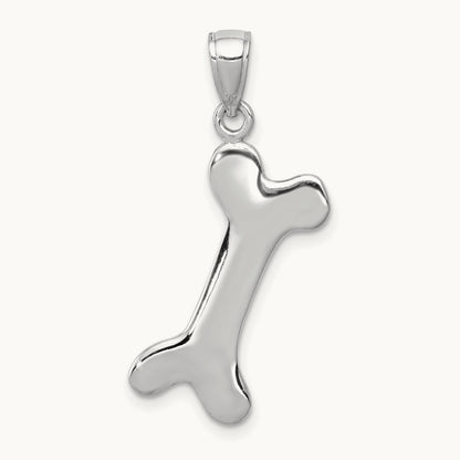 Solid Polished Dog Bone Charm — 14K White Gold