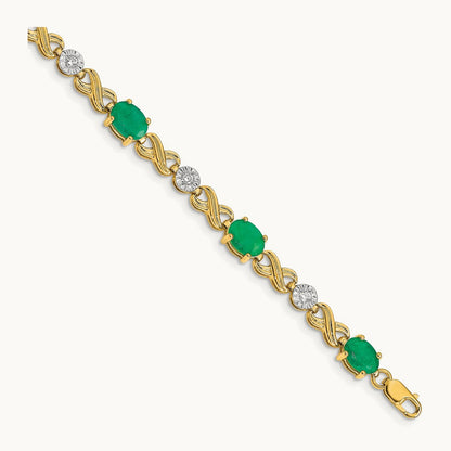 Diamond and Emerald Infinity Bracelet — 14K Yellow Gold