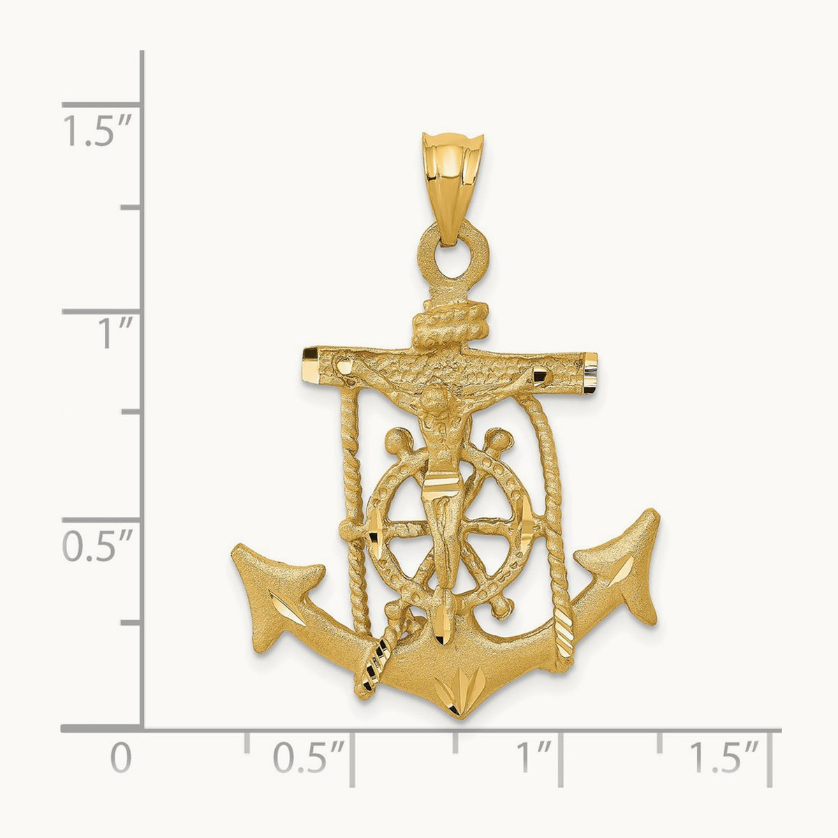 Mariners Crucifix Pendant — 14K Yellow Gold, 40mm