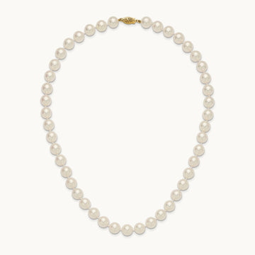 9- White Rnd Akoya Saltwater Cultured Pearl Necklace, 10mm, 14K