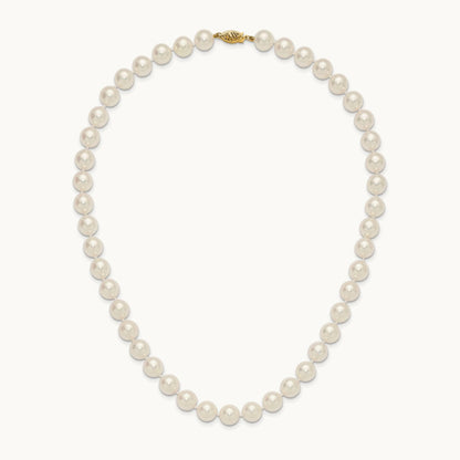 9- White Rnd Akoya Saltwater Cultured Pearl Necklace, 10mm, 14K