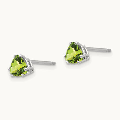 Peridot Trillion Stud Earrings, 14K White Gold