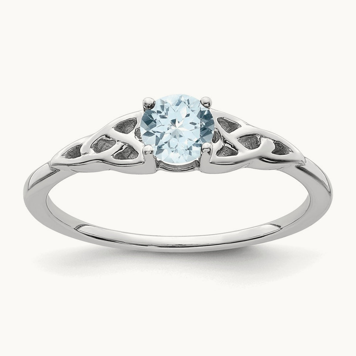 Aquamarine Celtic Knot Ring — 14K White Gold, 7