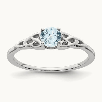 Aquamarine Celtic Knot Ring — 14K White Gold, 7