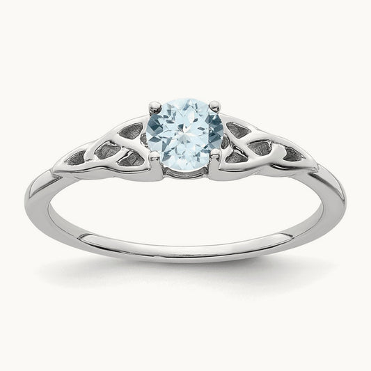 Aquamarine Celtic Knot Ring — 14K White Gold, 7
