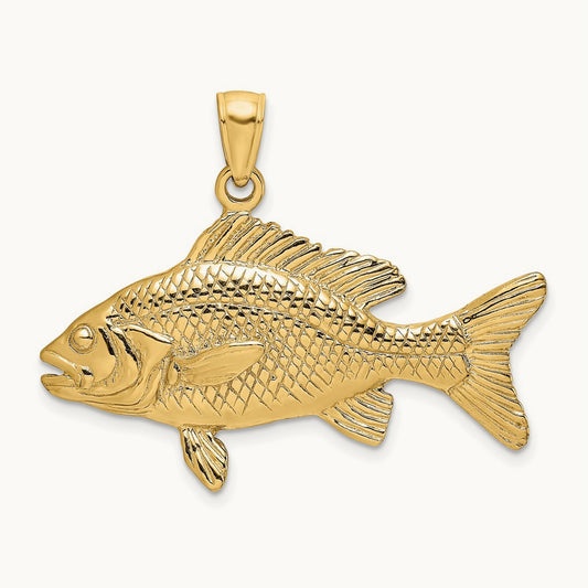 3-D Textured Red Snapper Fish Charm, 14K