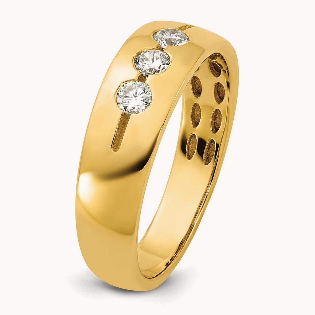 Setting: IB Goodman Men's Polished 3-Stone Diamond Ring Mounting, 14K Gold — 14K Yellow Gold