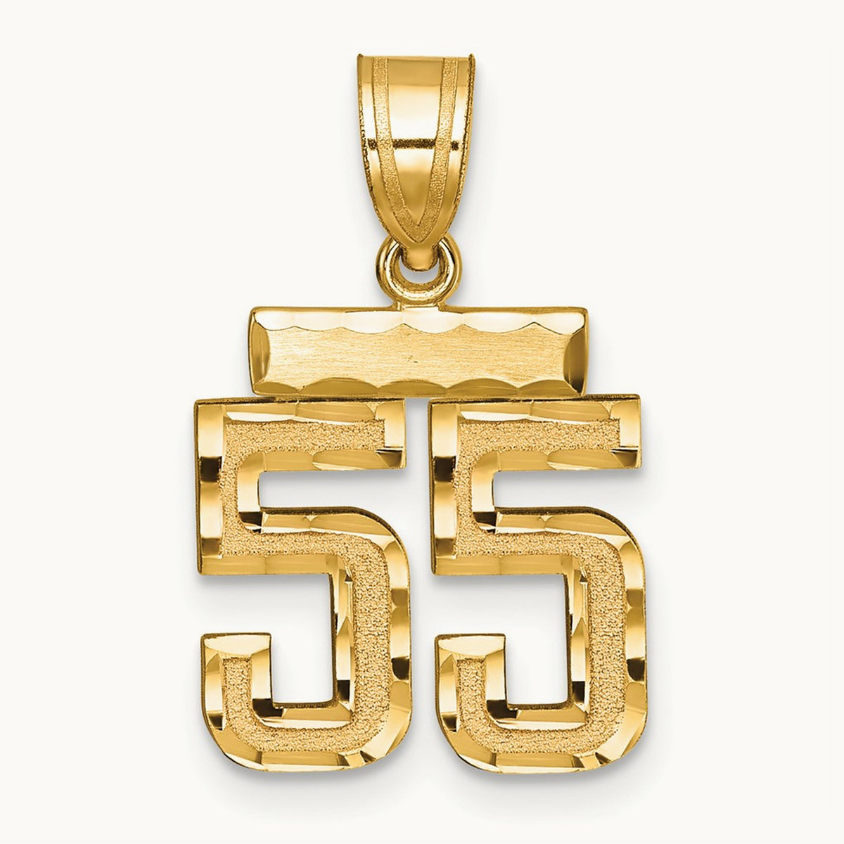 Small Brushed Diamond-cut Number 55 Charm — 14K Yellow Gold