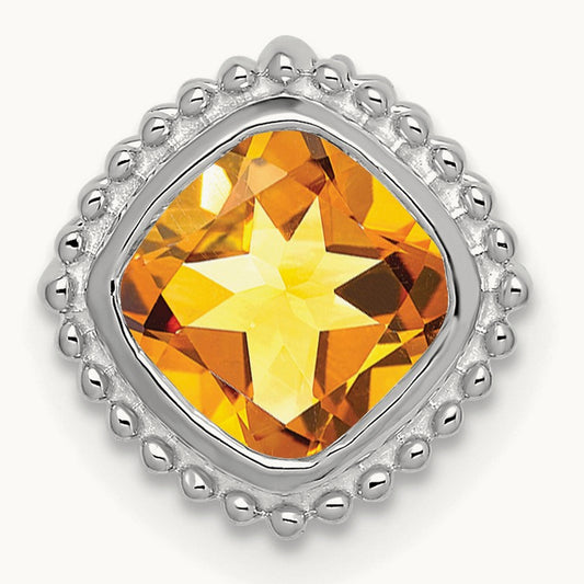 Cushion Citrine Chain Slide — 14K White Gold