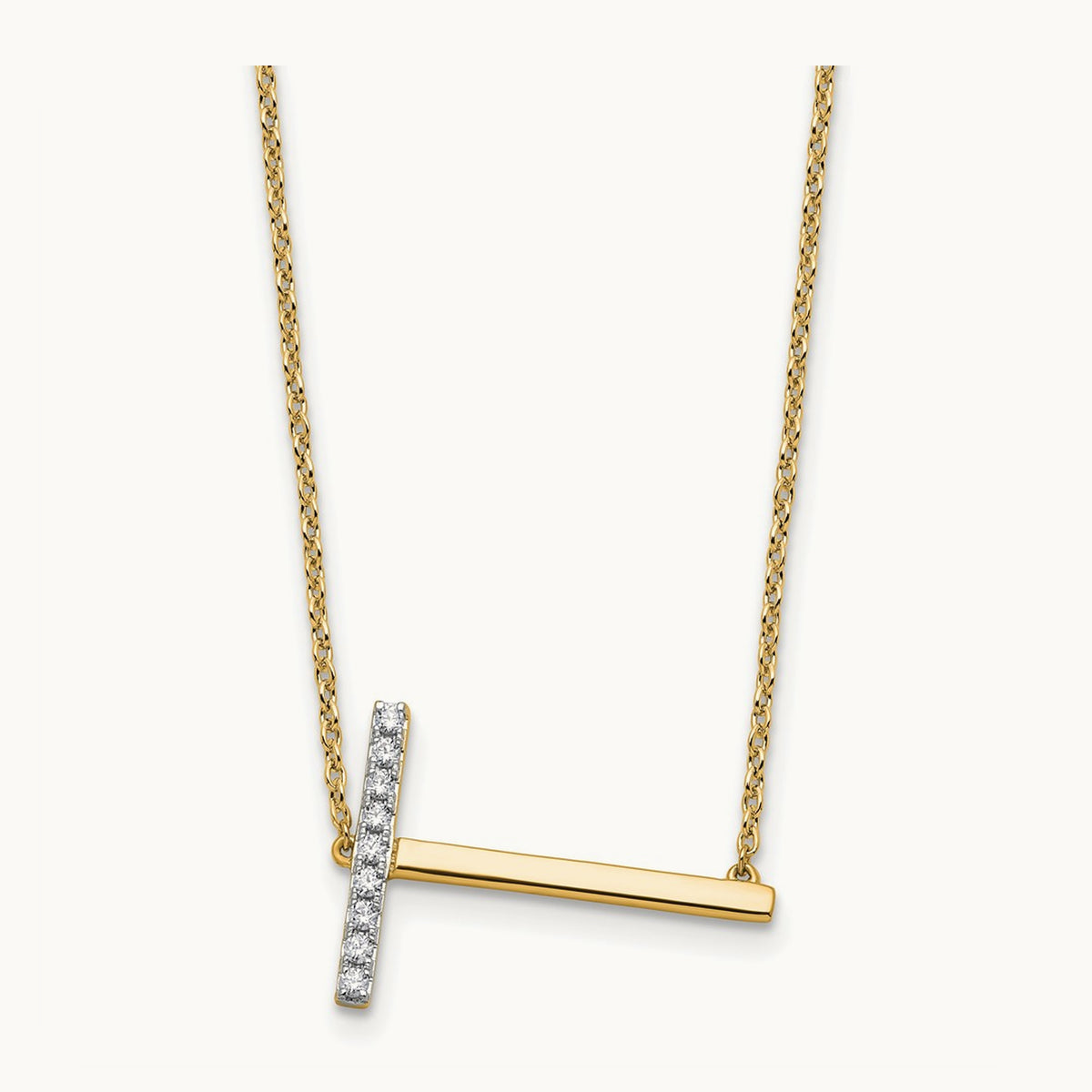 Sideways Diamond Necklace — 14K Yellow Gold, T