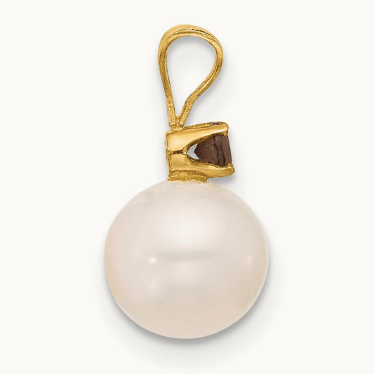 7- White Round FWC Pearl Smoky Quartz Pendant, 7.5mm, 14K
