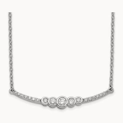 Polished Diamond Bezel Set Bar 18in Necklace, 14K White Gold