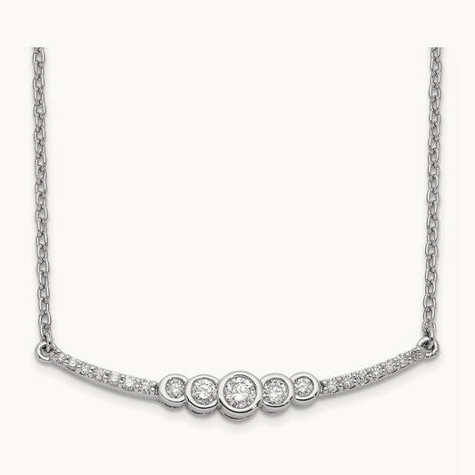Polished Diamond Bezel Set Bar 18in Necklace, 14K White Gold