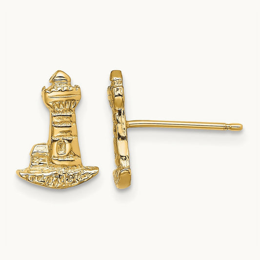 Lighthouse Post Earrings, 14K