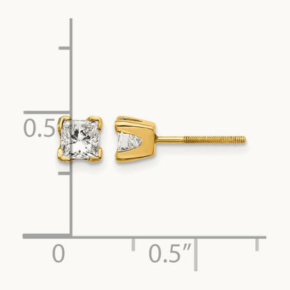 AA Quality Complete Princess-cut Diamond Stud Earrings, 14K