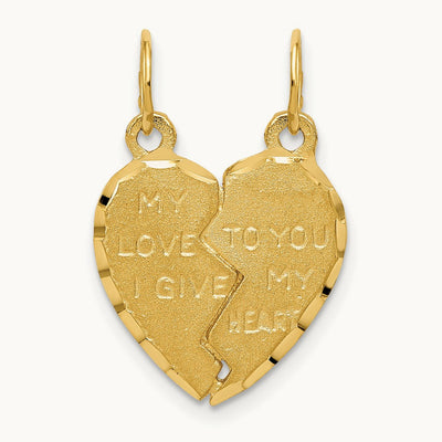 Break Apart MY LOVE TO YOU I GIVE MY HEART Charm, 14K