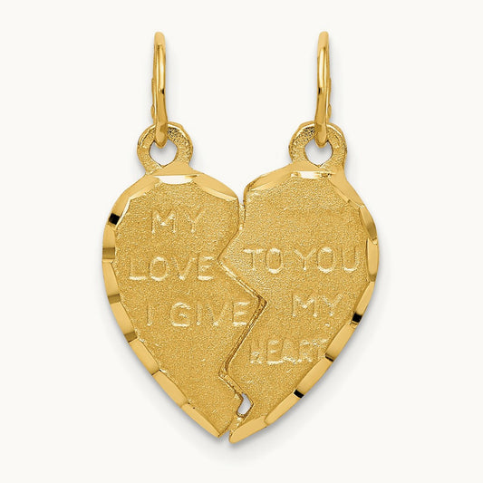 Break Apart MY LOVE TO YOU I GIVE MY HEART Charm, 14K