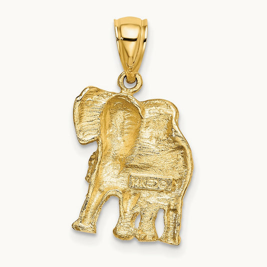 2-D Elephant w/ Raised Trunk Charm, 14K