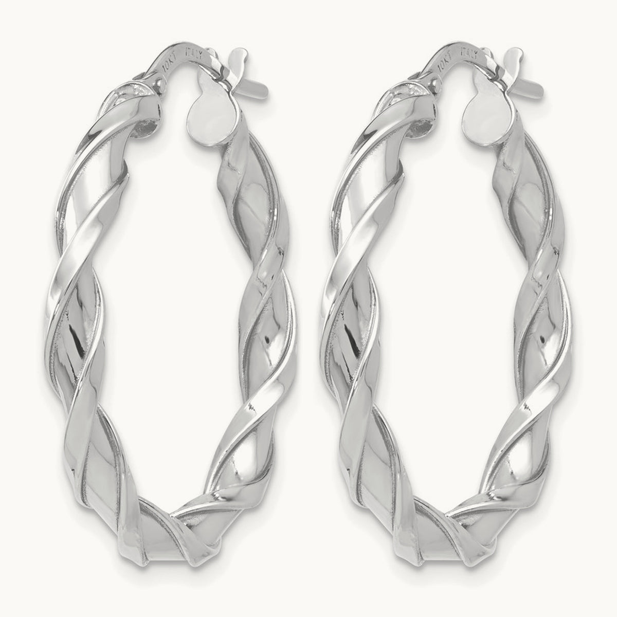 Polished Twisted Hoop Earrings — 10K White Gold