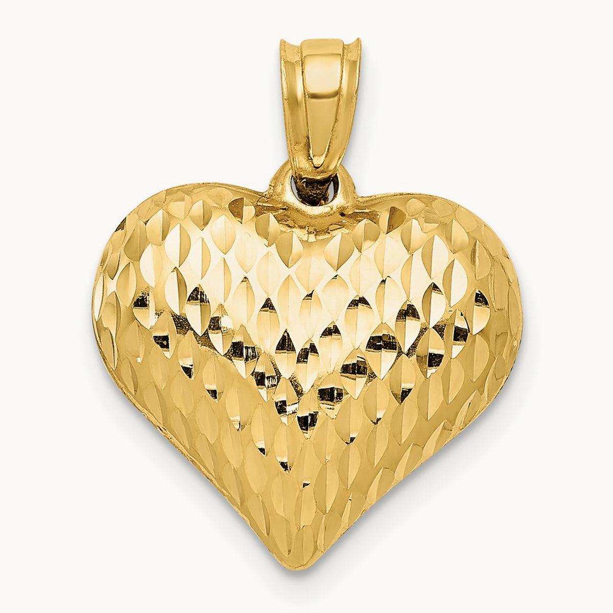 Polished and Textured 3-D Heart Pendant — 20mm
