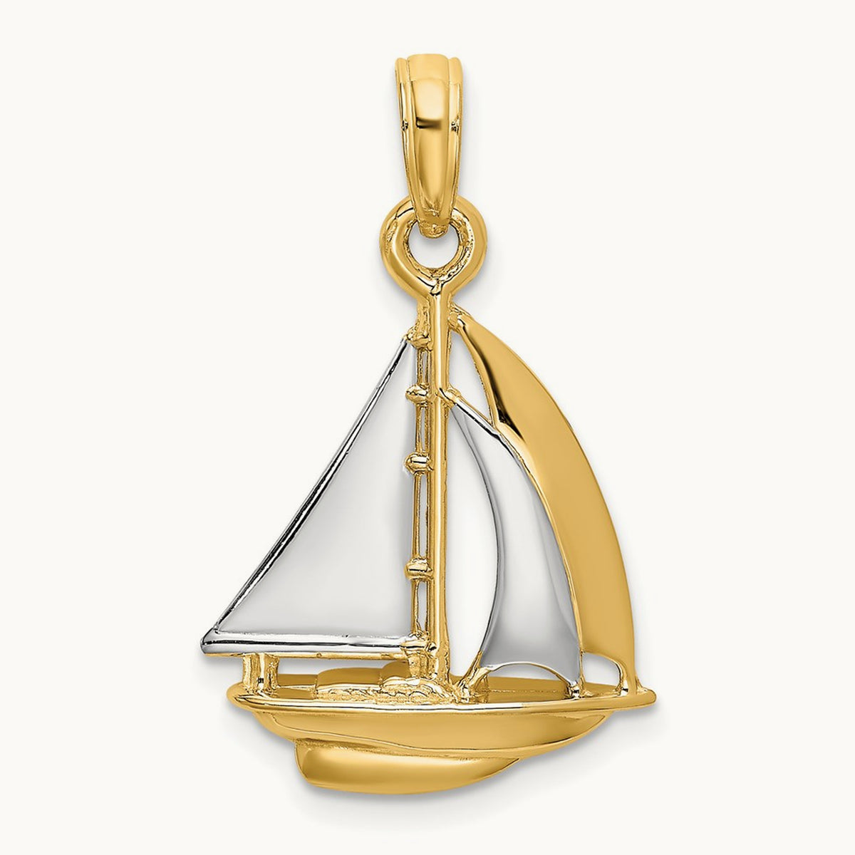 3-D Polished Sailboat Charm — 14K Two-Tone Gold, 23.75mm