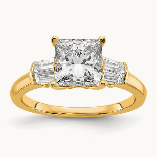 Princess Semi-Mount 3 Stone Engagement Ring, 0.50 ct tw Lab-Grown Diamond — 14K Yellow Gold