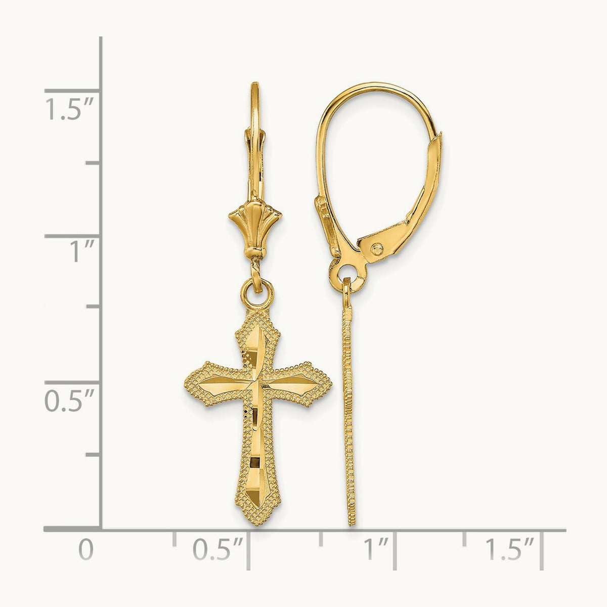 D/C Cross w/ Beaded Edge Leverback Earrings, 14K